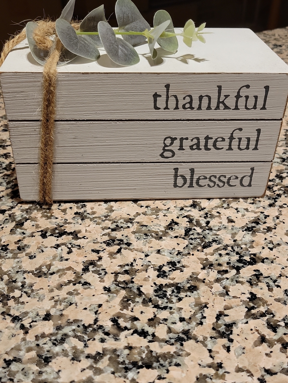 Thankful Grateful Blessed Wooden Decorative Block Set - White with Gray Text